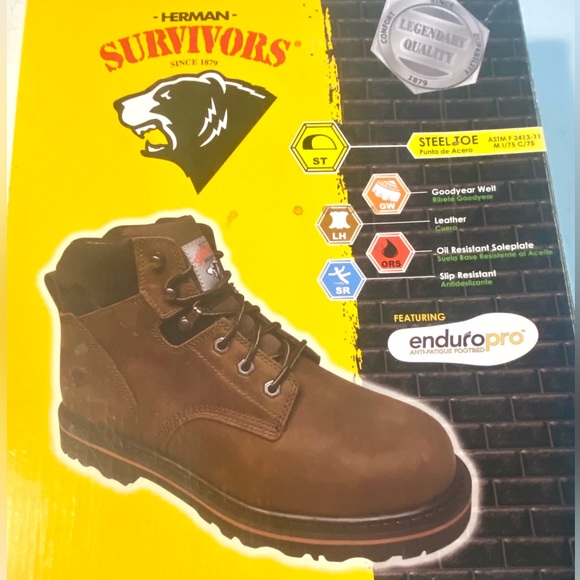 HERMAN Survivors Steel Toe Leather -Oil Resistant & Slip Resistant Work Boot -9 - Picture 3 of 6